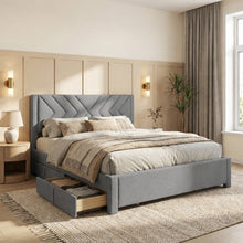 Load image into Gallery viewer, N-23524-haydon-super-king-fabric-bed-frame-4-drawers-light-grey-5