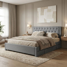 Load image into Gallery viewer, N-23527-thornton-super-king-fabric-bed-frame-4-drawers-light-grey-4