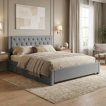 Load image into Gallery viewer, N-23527-thornton-super-king-fabric-bed-frame-4-drawers-light-grey-3