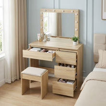 Load image into Gallery viewer, Begonia 2 Piece Dressing Table with Mirror & Stool Set - Oak