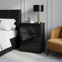 Load image into Gallery viewer, Angeles High Gloss Bedside Table with 3 Drawers - Black