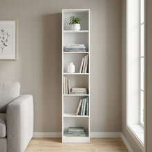 Load image into Gallery viewer, Nivo 6 Tier Slim Bookshelf Display Shelf - White
