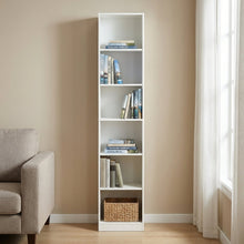 Load image into Gallery viewer, Nivo 6 Tier Slim Bookshelf Display Shelf - White