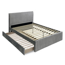 Load image into Gallery viewer, Tasman Velvet Queen with Single Trundle Bed Frame - Grey