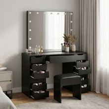 Load image into Gallery viewer, Lustra 2 Piece Dressing Table with Mirror & Stool Set - Black