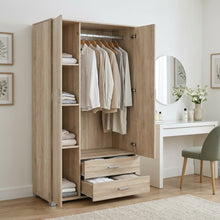 Load image into Gallery viewer, Bram 3 Door Wardrobe Cabinet with 2 Drawers - Oak
