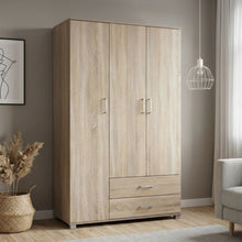 Load image into Gallery viewer, Bram 3 Door Wardrobe Cabinet with 2 Drawers - Oak