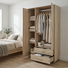 Load image into Gallery viewer, Bram 3 Door Wardrobe Cabinet with 2 Drawers - Oak