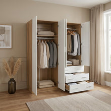 Load image into Gallery viewer, 23099-harris-4-door-wardrobe-with-3-drawers-oak-white-2601192