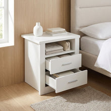 Load image into Gallery viewer, Mateo Wooden Bedside Table with 2 Drawer - White