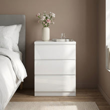 Load image into Gallery viewer, Angeles High Gloss Bedside Table with 3 Drawers - White