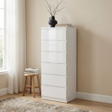 Load image into Gallery viewer, Angeles High Gloss 6 Drawer Slim Tallboy - White