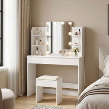 Load image into Gallery viewer, Celosia 2 Piece Dressing Table with Mirror & Stool Set - White
