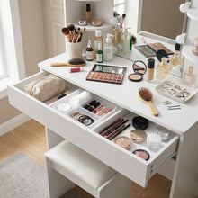 Load image into Gallery viewer, Celosia 2 Piece Dressing Table with Mirror & Stool Set - White
