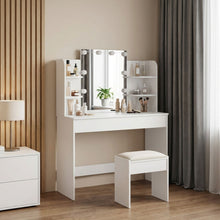 Load image into Gallery viewer, Celosia 2 Piece Dressing Table with Mirror & Stool Set - White