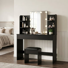 Load image into Gallery viewer, Celosia 2 Piece Dressing Table with Mirror & Stool Set - Black