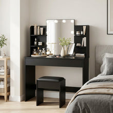 Load image into Gallery viewer, Celosia 2 Piece Dressing Table with Mirror & Stool Set - Black