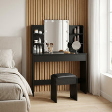 Load image into Gallery viewer, Celosia 2 Piece Dressing Table with Mirror & Stool Set - Black