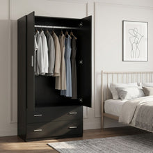 Load image into Gallery viewer, Bram 2 Door Wardrobe with 2 Drawers - Black