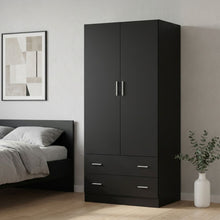 Load image into Gallery viewer, 23471-bram-2-door-wardrobe-with-2-drawers-black-202602045