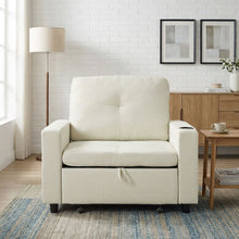 Load image into Gallery viewer, Mist 1 Seater Sofa Bed With Cup Holder And Side Tray - Cream