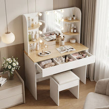 Load image into Gallery viewer, Celosia 2 Piece Dressing Table with Mirror & Stool Set - White + Natural