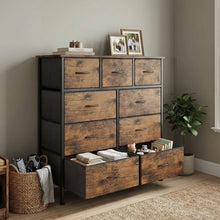 Load image into Gallery viewer, Madilyn 9 Drawer Fabric Tallboy - Rustic Brown