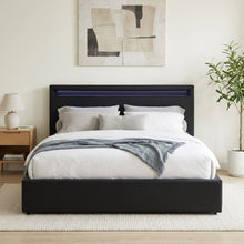 Load image into Gallery viewer, Glimora PU Queen Gas Lift Storage Bed Frame - Black