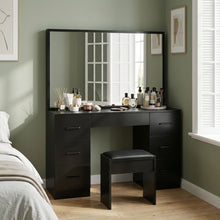 Load image into Gallery viewer, 24288-wisteria-2-piece-dressing-table-with-mirror-stool-set-black-2602124