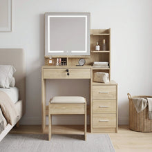 Load image into Gallery viewer, Gardenia 2 Piece Dressing Table with Mirror & Stool Set - Oak