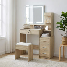 Load image into Gallery viewer, Gardenia 2 Piece Dressing Table with Mirror & Stool Set - Oak