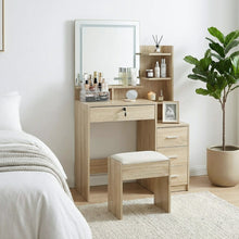 Load image into Gallery viewer, Gardenia 2 Piece Dressing Table with Mirror & Stool Set - Oak