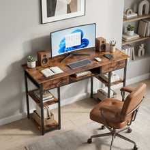 Load image into Gallery viewer, Richard 120m Computer Desk With Bookshelf - Rustic Brown