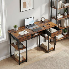 Load image into Gallery viewer, Richard 120m Computer Desk With Bookshelf - Rustic Brown