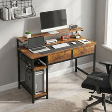 Load image into Gallery viewer, Emilio 100cm Computer Desk with 2 Drawers - Rustic Brown