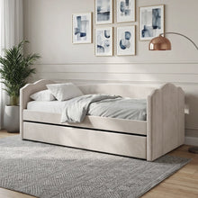 Load image into Gallery viewer, Castle Single Velvet Trundle Bed Frame - Beige