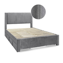 Load image into Gallery viewer, Gower Double Fabric Bed Frame with 4 Drawers - Grey
