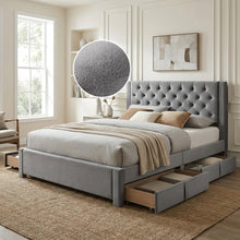 Load image into Gallery viewer, Montana Velvet Queen Bed Frame with 4 Drawers - Grey