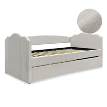 Load image into Gallery viewer, 23197-castle-single-velvet-trundle-bed-frame-beige-2603115
