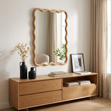 Load image into Gallery viewer, 24425-ripple-wavy-wooden-wall-mirror-91cm-warm-walnut-2603276