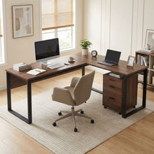 Load image into Gallery viewer, Nakia Corner Desk With Filing Cabinet Set - Walnut