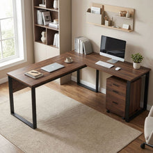 Load image into Gallery viewer, Nakia Corner Desk With Filing Cabinet Set - Walnut