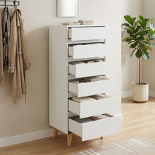 Load image into Gallery viewer, 22990-hudson-wooden-slim-tallboy-6-drawers-white-2604012