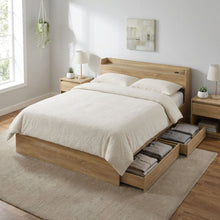 Load image into Gallery viewer, Elda Queen Bed Frame with USB Port & Drawers - Natural (p1=0.118m³ - 25.0kg) (p2=0.120m³ - 23.5kg) (p3=0.096m³ - 19.5kg) (T=0.334m³ - 68.0kg)