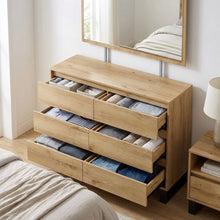 Load image into Gallery viewer, 22310-frohna-low-boy-6-drawers-chest-dresser-with-mirror-oak-2604062