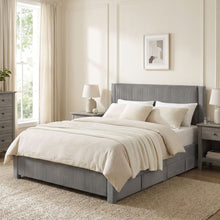 Load image into Gallery viewer, 23517-gower-queen-fabric-bed-frame-with-4-drawers-grey-2604084