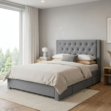Load image into Gallery viewer, 23525-thornton-double-fabric-bed-frame-with-4-drawers-light-grey-2604093