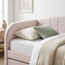 Load image into Gallery viewer, 23145-majura-single-velvet-trundle-bed-frame-pink-2604092