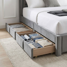 Load image into Gallery viewer, Montana Velvet Queen Bed Frame with 4 Drawers - Grey