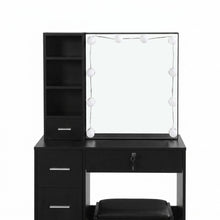 Load image into Gallery viewer, Freesia 2 Piece Dressing Table with Mirror & Stool Set - Black